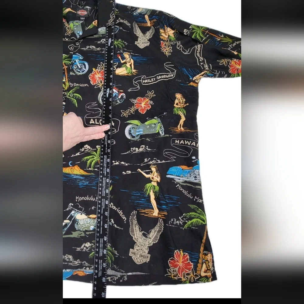 Harley-Davidson Vintage Mens Hawaiian Button-up Shirt Size 2XL Black Hula USA